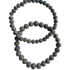 Set of two men's bracelets, 8" stretch, tan with multiple colors. NWT (MJW002)